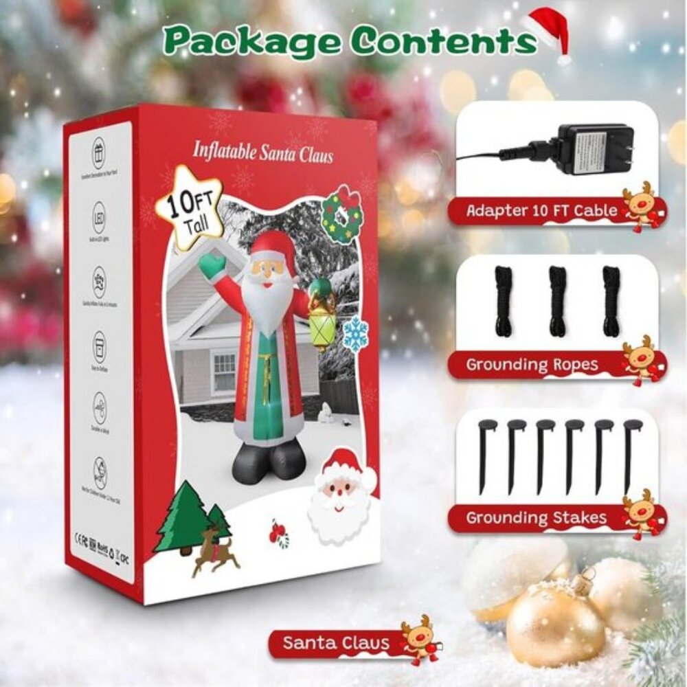 ⚡10 FT Christmas Inflatable Santa Claus Lantern Green Gloves Outdoor Decoration - Picture 6 of 6